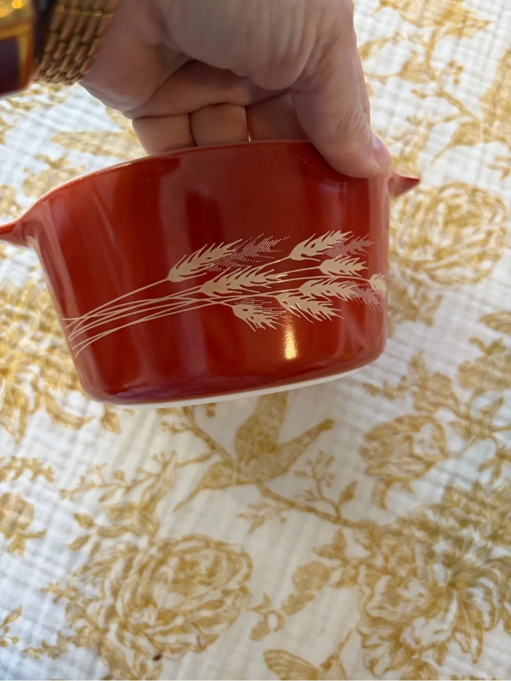 Pyrex  “Autumn Harvest”Orange Wheat-Pattern Casserole with Clear Glass Lid